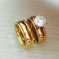 Wholesale Large CZ Zircon gold filled Real Love Couple Ring Wedding Rings Engagement pair Rings for men women