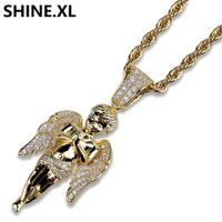 Wholesale Hip Hop Micro Paved Zircon Angel Jesus Wing Copper Two Tone Iced Out Full Cz Pendant Necklaces Gift
