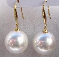 Wholesale 15 mm natural Australian south sea white shell pearl earring K yellow gold
