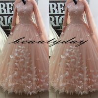Wholesale 2019 Modest Muslim Hijab Ball Gown Wedding Dresses High Neck Lace Appliques Butterfly Sexy Islamic Nigerian Wedding Gowns Arabic Custom Made