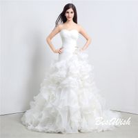 Wholesale Fashion white Ivory strapless sweetheart lace up wedding dress mermaid organza bridal gowns party dress for wedding