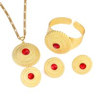 Wholesale Ethiopian Red Stone Jewelry Set k Gold Plated Pendant Ring Earring Bangle Wedding Sets Women