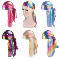 Wholesale New Style Colorful Sparkly Durag Men Shiny Turban European and American Style Headband Trendy Headwear durag colors