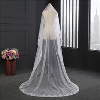 Wholesale 2019 Newest T M Long White Ivory Bridal Veils Lace Applique Edge Sequins Cathedral Length Wedding Bride Veil without Comb CPA889