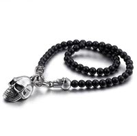 Wholesale Punk Rock Stainless Steel Skeleton Skull Necklaces Pendants CM Long Black Glass Bead Non Mainstream Necklace Jewelry For Men Women