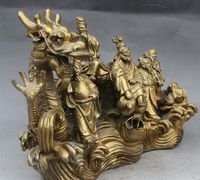 Chinese Brass Auspicious Eight Immortals Across sea By Dragon Boat Statue