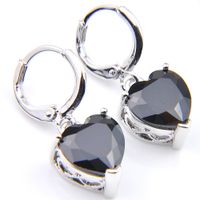 Wholesale 10Prs Luckyshine Fashion Shine Heart Fire Black Onyx Cubic Zirconia Gemstone Silver Dangle Earrings for Holiday Wedding Party