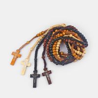 Wholesale 4PCS Wood Jesus Cross Charms Pendants Necklace Black Brown Beige Light Brown Woven Rope Necklace