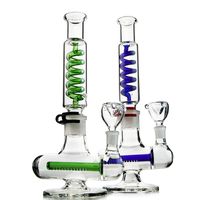 Wholesale Green Blue Condenser Coil Dab Rigs Inline Perc Glass Bongs Straight Tube Freezable Water Pipes Build a Bong Downstem ILL06
