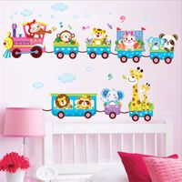 Wholesale Animals At The Train Wall Stickers Wall Paper Roll for Children kids Room Bathroom Waterproof Home Decor KO676379