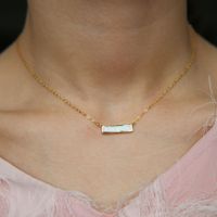 Wholesale 2018 Minimalist style real Sterling Silver opal bar white green stone square Geometric Pendant Necklaces for sexy women girl charm jewel