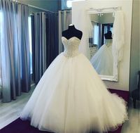 Wholesale Strapless Reals Fully Crystal Beaded Sweetheart Ball Gowns Wedding Dress Tulle Bridal Dress Vintage Wedding Gown