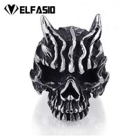 Wholesale Elfasio Mens Skull Hell Shura Yaksha Hip hop Stainless Steel Ring Biker Jewelry Size