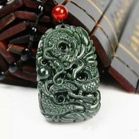 Wholesale Pure natural hand carved jade dragon China Hetian jade pendant auspicious dragon Necklace C3