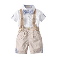 Wholesale New Arrival Boys Clothing Set Kids White T shirt with Bow Tie and Suspender Shorts Formal Children Clothes
