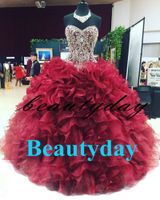 Wholesale Burgundy Quinceanera Dresses Sweet Prom Dresses Beaded Ball Gown Corset Back Debutante Gowns Beads Crystal Birthday Party Vestidos De