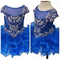 Wholesale 2019 Sheer Royal Blue Cap Sleeveless Girls Pageant Cupcake Dresses Infant Special Occasion Crystal Tutu Skirt Short Birthday Party Gowns