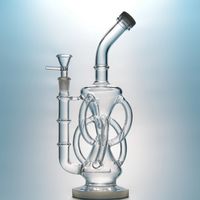 Wholesale Inline Perc Klein Recycler Hookahs Dab Rig Inch Glass Bong Clear Water Pipe Unique Beaker Bongs Vortex Oil Rigs With Bowl DGC1236