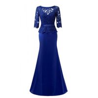 Wholesale 2018 wangyandress royal blue lace mother of the bride dresses custom beads mermaid mother of groom gowns with sleeves backless prom dress