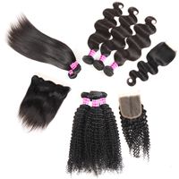 Wholesale Brazilian Virgin Hair Straight Human Hair Weaves Bundles With Closure Kinky Curly Bundles with Frontal Extensions Weft Factory Direct Sale