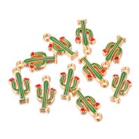 Wholesale 100PCS x9mm Gold Color Metal Enamel Plant Pendant Green Cactus Charms for DIY Jewelry Making Accessories Necklace Findings