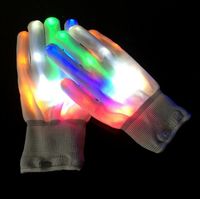 Wholesale LED Flash rainbow Gloves Halloween Christmas Party Ghost Dance colorful Rave Light up Finger Gloves magic knit glove