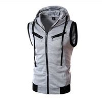 Wholesale Men s Warm Vest Casual Spring Vest Sleeveless Zipper Cardigan Hoodies with Drawstring Street Style Pockets Vest Fit Sleeveless Sweatshirt XN
