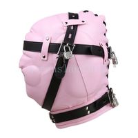 Wholesale Pink Padded Leather Head gear Restraint Heavy Duty Mask Blindfold Hood Roleplay G94