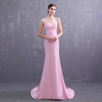 Wholesale Hot Sale New pattern Simple Pink girl Strapless A line Prom Dress Lace Floor Length Formal Gown Dresses