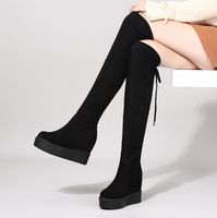 Damenschuhe Stiefel Keilabsatz Overknee Wedges Faux-Wildleder Größe 33-40