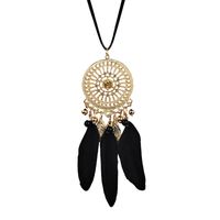 Wholesale New Elegant Feather Long Beaded Black Chain Tassel Necklaces For Women Office Accessory Bohemia Costumes Jewelry Bijoux