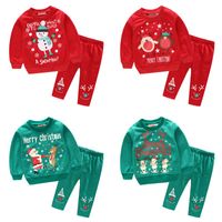 Wholesale 2pcs set Christams baby outfits kids pullover Christmas Clothing Set Long Sleeve Santa Claus Snowman deer print Tops Pants Children Set