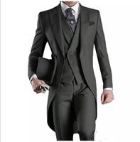 Wholesale 2018 New Design Custom made Handsome Formal Tailcoat Groom Tuxedos Peaked Lapel Business wears Groomsman suits Jacket Pants vest