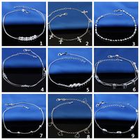 Wholesale Hot Selling Stamped Sterling Silver Anklets For Womens Simple Beads Silver Chain Anklet Ankle Foot Jewelry