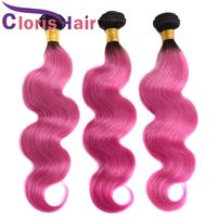 Wholesale Two Tone Peruvian Virgin Body Wave Hair Weaves B Pink Ombre Human Hair Bundles Best Selling Dark Roots Rose Pink Colored Hair Extensions