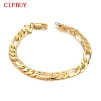 Wholesale CIFBUY mm cm Men s Bracelet New Trendy Gold Color Figaro Stainless Steel Chain Fashion Jewelry Gift pulseira masculina DM157