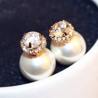 Wholesale Pearl Earrings Fashion Double Color Double Sided Earrings Zircon Stud Earrings Jewelry for Women Party as gift