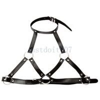 Wholesale Women Sexy Faux Bondage Leather Open Cup Cupless Chest Bra Top Body Harness Collar strap R56