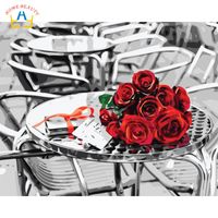 Noir Blanc Rouge Rose Peinture Fleurs Photos Par Numéros Sur Toile Nordique Peintures Murales Pour Le Salon Décor à La Maison W6755