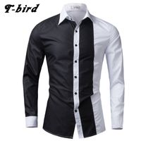 Wholesale T Bird Fashion Brand Men Shirt Black White Dress Shirt Long Sleeve Slim Fit Camisa Masculina Casual Male Hawaiian Shirts