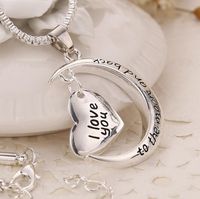 Wholesale father s day gift Statement Polish Shinny Silver Necklace I love you to the moon and back Pendent Necklace mothers day gift