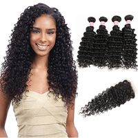Wholesale 9A Peruvian Malaysian Indian Mongolian Brazilian Virgin Hair Bundles With Closure Deep Wave Kinky Curly Human Hair With Lace Closure