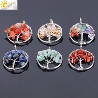 Wholesale CSJA Tree of Life Pendant Natural Chakra Gemstone Beads Chips Silver Charms for Necklace Choker Earring Bracelet Jewelry F141