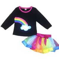 Wholesale Christmas rainbow baby girls suit kids clothes outfits tops tutu bow dress set elegant fashion children clothes suit