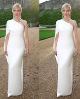 Wholesale elegant white One Shoulder sheath Long Evening Dresses Satin Zipper split sleeve new Evening Gowns Summer Prom Dress Robe De Soiree