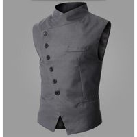 Wholesale Fashion Men Suit Vest Design Mens Slim Fit Black Gray Inclined Breasted Waistcoat Autumn Casual Vest wedding groom