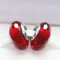 Wholesale 5pcs Sterling Silver Red Fascinating Faceted Murano Glass Beads Fit European Style Pandora Charm Jewelry Bracelets Necklaces