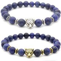 Wholesale Fashion Popular Natural Lapis Lazuli Beads Leopard Head Bracelet Crystal Jewelry Retro Gemstone Bracelet