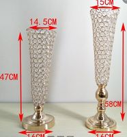 Wholesale 10pcs cm tall Gold Silver color crystal beaded trumpet vase wedding centerpiece crystal flower stand