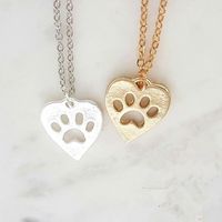 Wholesale 10PCS Paw Print Heart Necklace Pet Puppy Dog Paw Necklace Bear Cat Love Paw Necklaces Decoupage Animal Print Necklaces